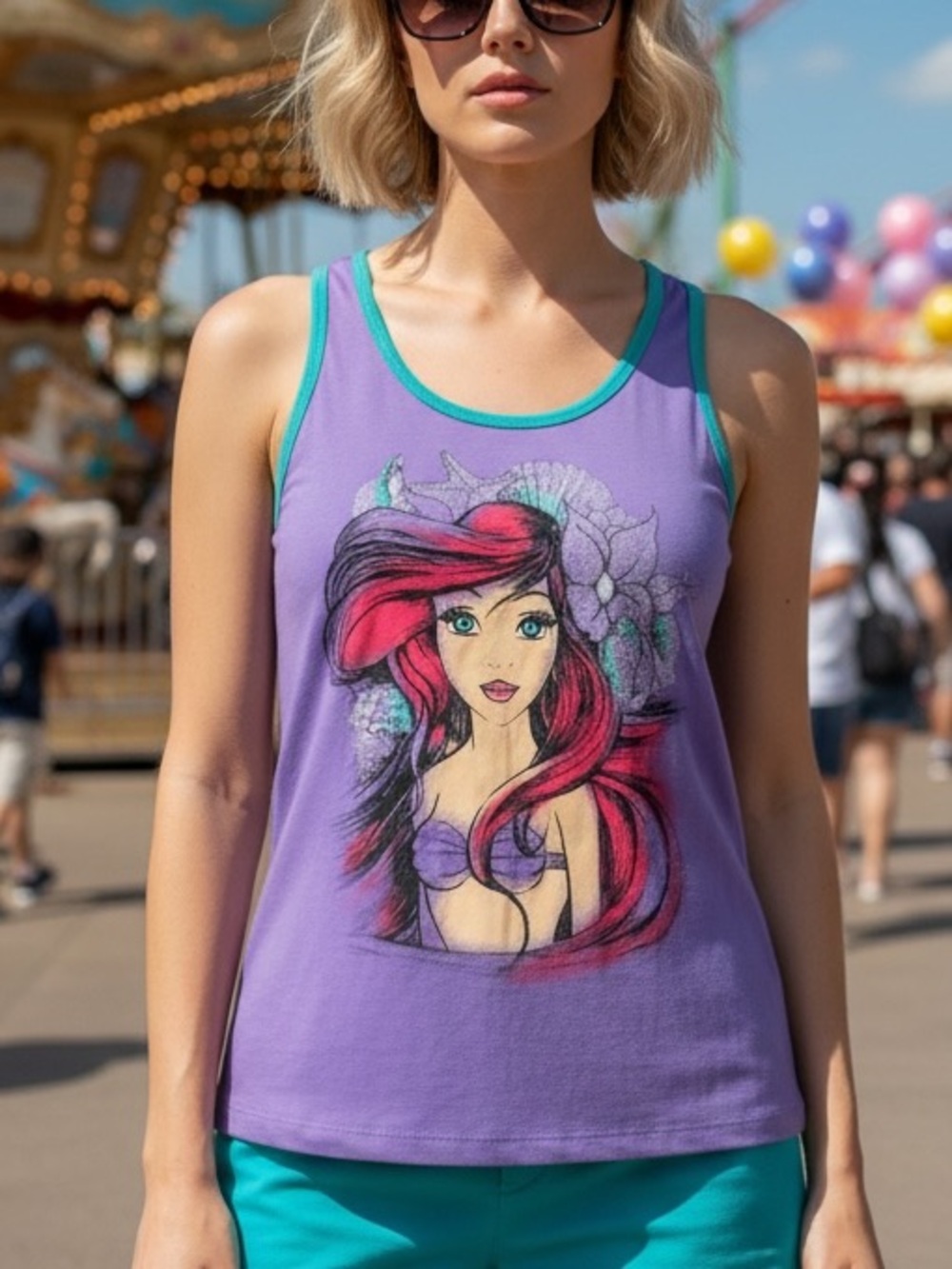 Disney - Ariel Little Mermaid Glitter Seashell Purple Cami Tank Top - 2X (20)